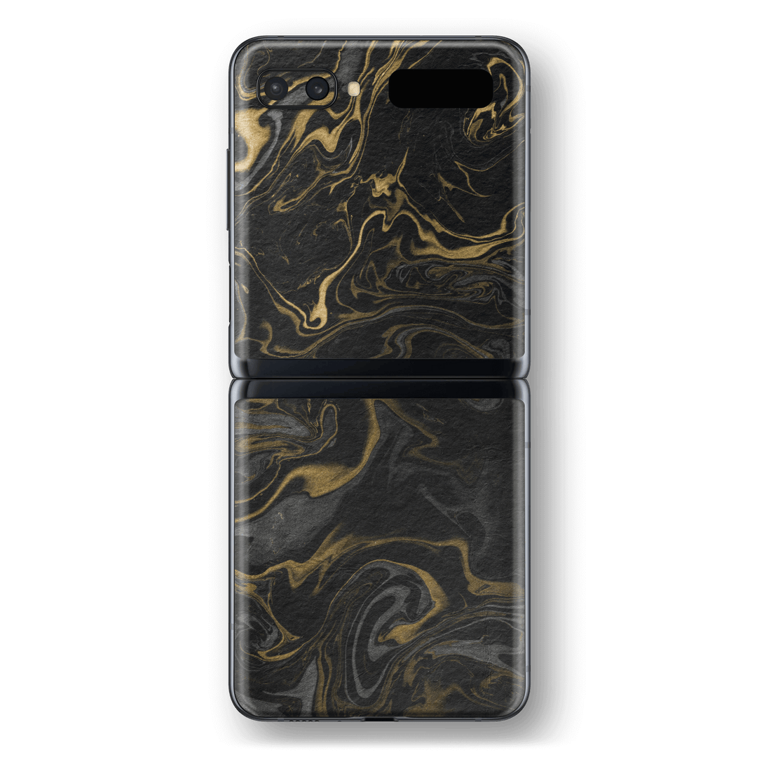 Samsung Galaxy Z Flip 5G Print Printed Custom SIGNATURE Grey-Gold Ink Paper Skin Wrap Sticker Decal Cover Protector by EasySkinz