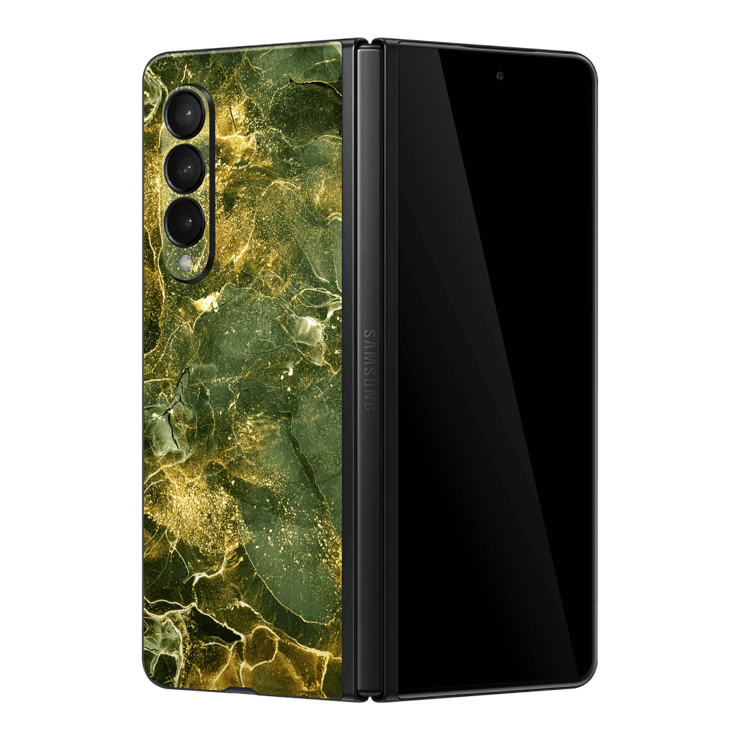 Samsung Galaxy Z Fold 3 Print Printed Custom Signature AGATE GEODE Royal Green-Gold Skin Wrap Sticker Decal Cover Protector by EasySkinz