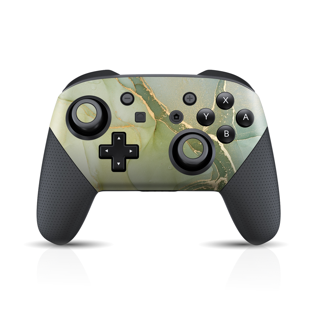 Nintendo Switch Pro Controller Print Printed Custom SIGNATURE AGATE GEODE Green-Gold Skin Wrap Sticker Decal Cover Protector by EasySkinz