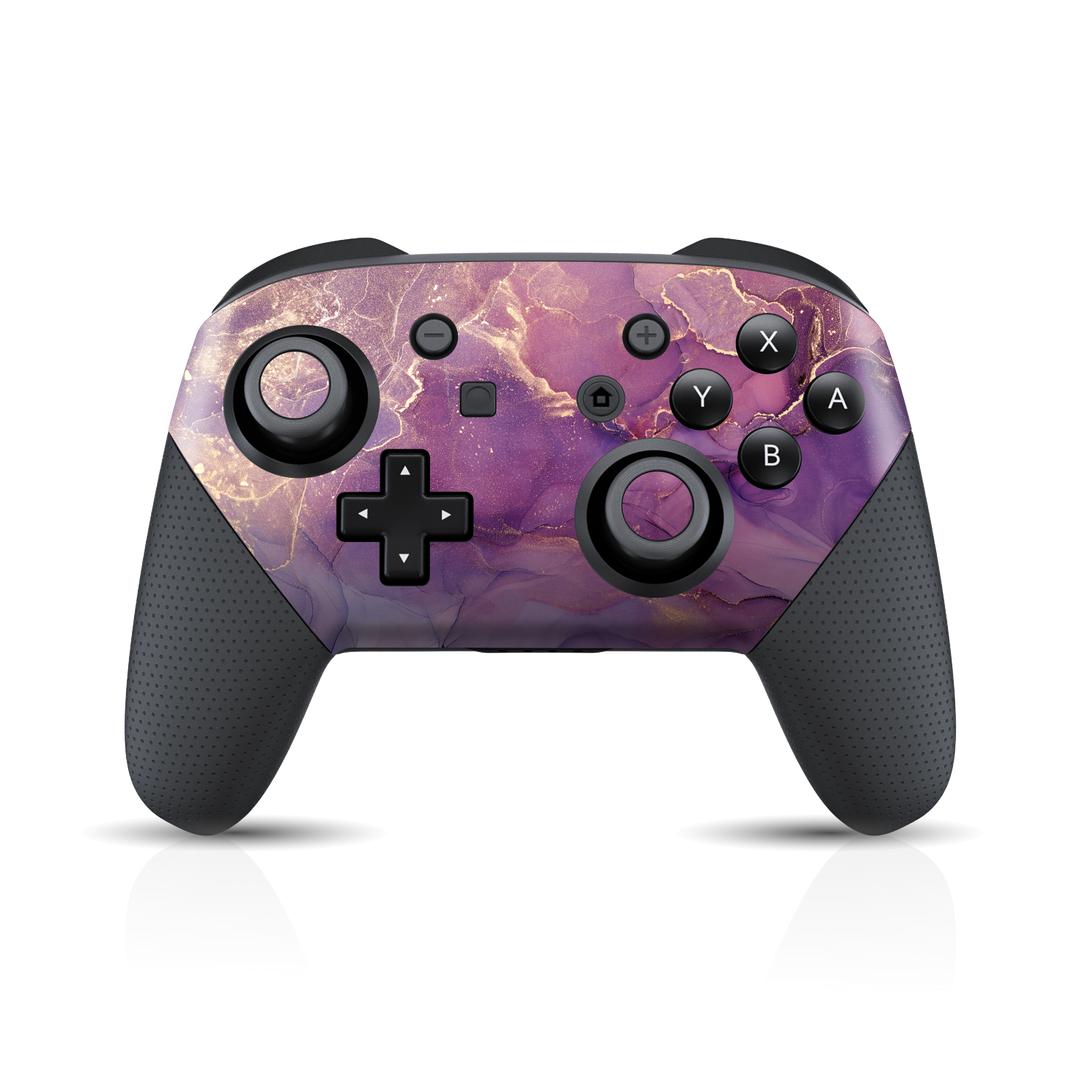 Nintendo Switch Pro Controller Print Printed Custom SIGNATURE AGATE GEODE Purple-Gold Skin Wrap Sticker Decal Cover Protector by EasySkinz