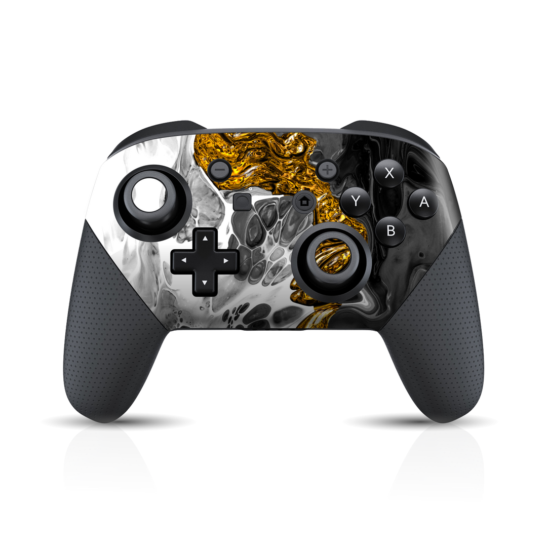 Nintendo Switch Pro Controller Print Printed Custom SIGNATURE Abstract MELTED Gold Skin Wrap Sticker Decal Cover Protector by EasySkinz