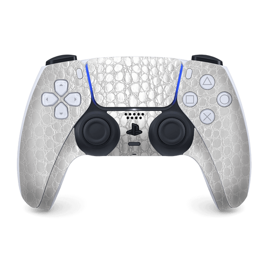 PS5 Playstation 5 DualSense Wireless Controller Skin - Luxuria White Leather Alligator Crocodile Reptile 3D Textured Skin Wrap Decal Cover Protector by EasySkinz | EasySkinz.com