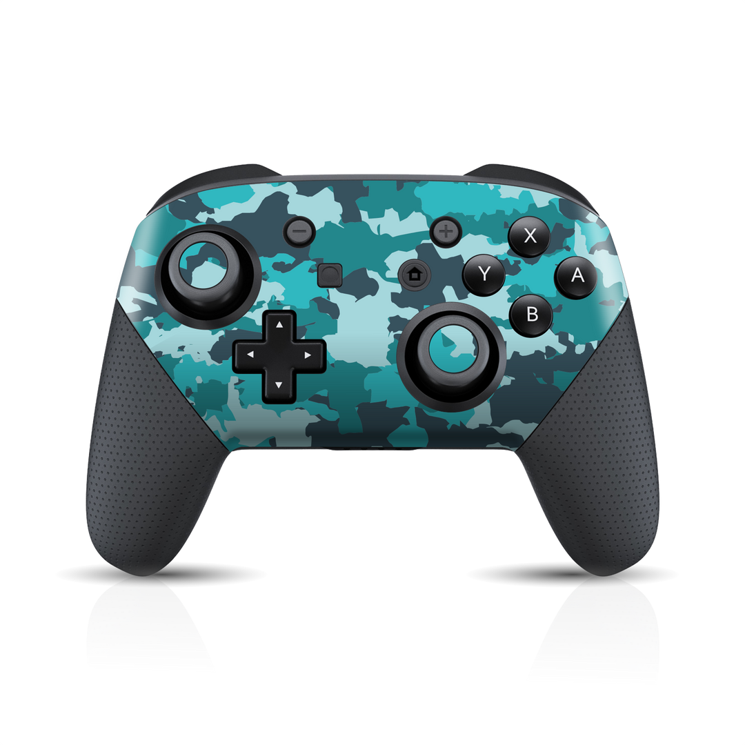 Nintendo Switch Pro Controller Print Printed Custom SIGNATURE Camouflage Turquoise Skin Wrap Sticker Decal Cover Protector by EasySkinz