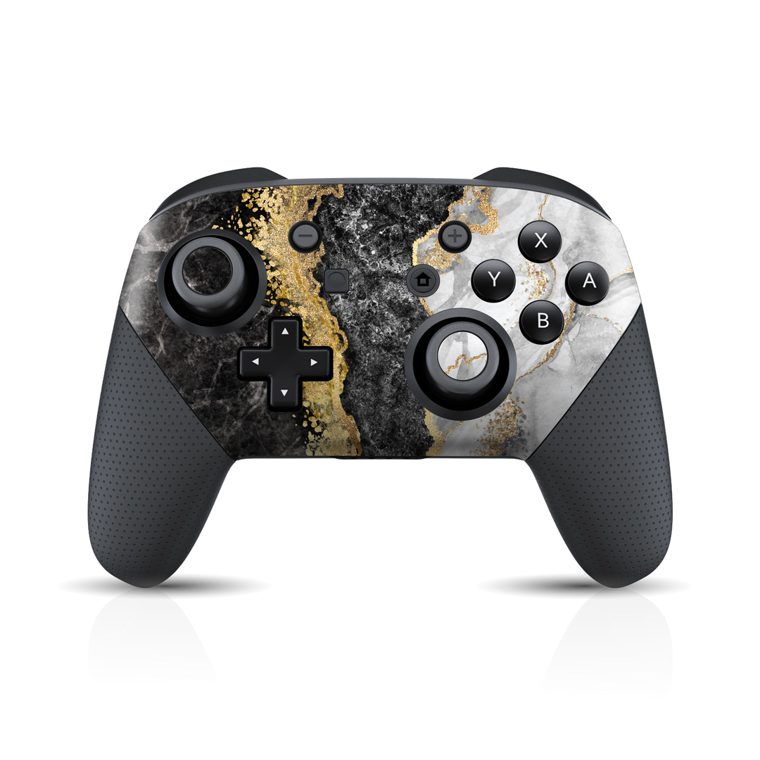Nintendo Switch Pro Controller Print Printed Custom SIGNATURE Golden White-Slate Marble Skin Wrap Sticker Decal Cover Protector by EasySkinz