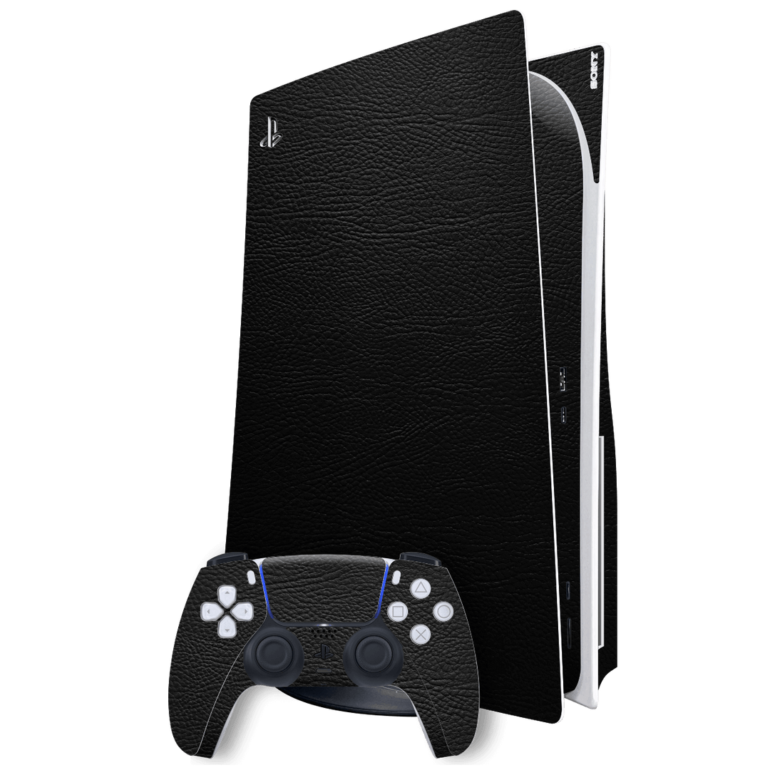 Playstation 5 (PS5) DISC Edition Luxuria Riders Black Leather Jacket 3D Textured Skin Wrap Sticker Decal Cover Protector by EasySkinz | EasySkinz.com