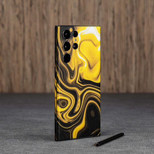 Samsung Galaxy S22 ULTRA Print Printed Custom Signature AGATE GEODE Yellow and Black Mixture Skin Wrap Sticker Decal Cover Protector by EasySkinz | EasySkinz.com