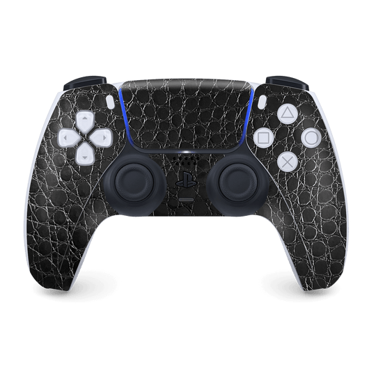 PS5 Playstation 5 DualSense Wireless Controller Skin - Luxuria Black Leather Alligator Crocodile Reptile 3D Textured Skin Wrap Decal Cover Protector by EasySkinz | EasySkinz.com