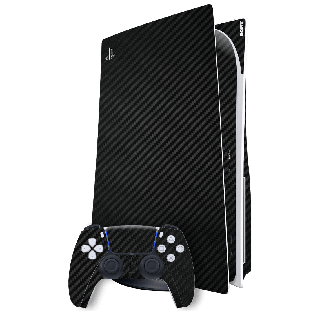 Playstation 5 (PS5) DISC Edition Black 3D Textured Carbon Fibre Fiber Skin Wrap Sticker Decal Cover Protector by EasySkinz | EasySkinz.com