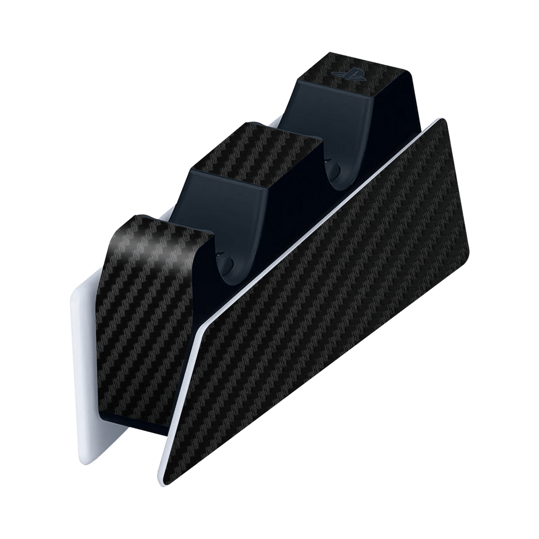 PS5 Playstation 5 DualSense Charging Station Skin - Black 3D Textured Carbon Fibre Fiber Skin Wrap Decal Cover Protector by EasySkinz | EasySkinz.com