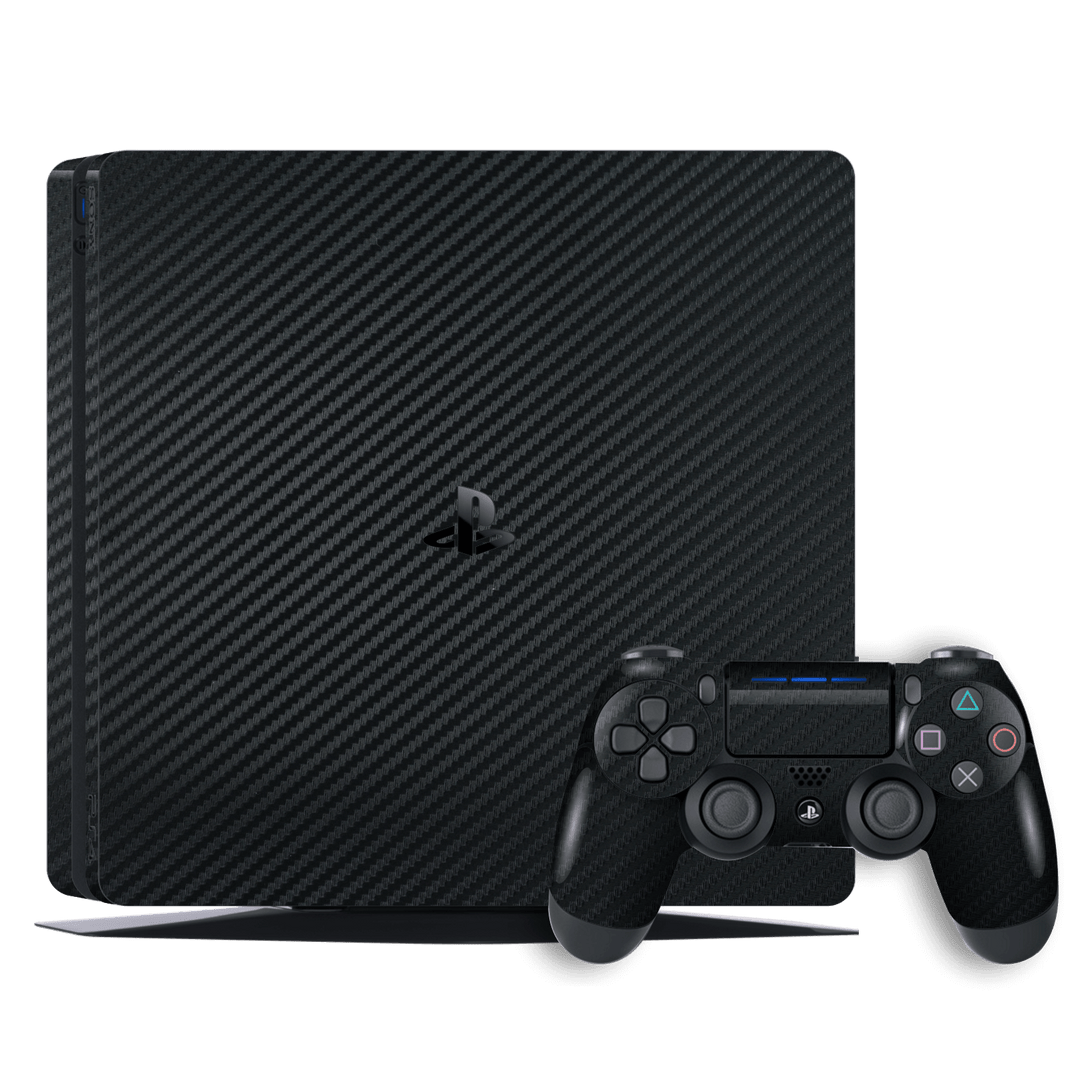 Playstation 4 SLIM PS4 SLIM Black Carbon Fibre Fiber Skin Wrap Decal by EasySkinz