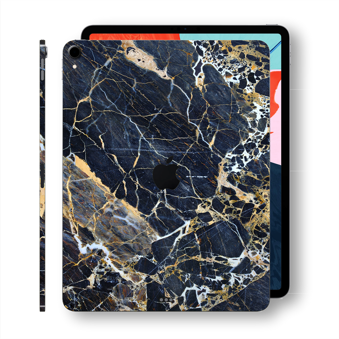 iPad Pro 12.9 inch 3rd Generation 2018 Signature Marble Blue-Gold Printed Skin Wrap Decal Protector | EasySkinz