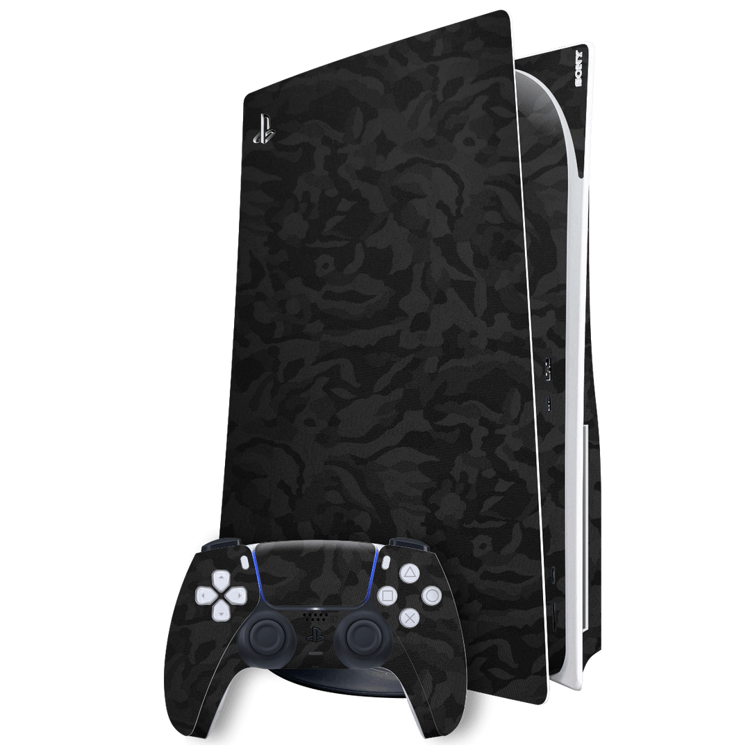 Playstation 5 (PS5) DISC Edition Luxuria Black 3D Textured Camo Camouflage Skin Wrap Sticker Decal Cover Protector by EasySkinz | EasySkinz.com