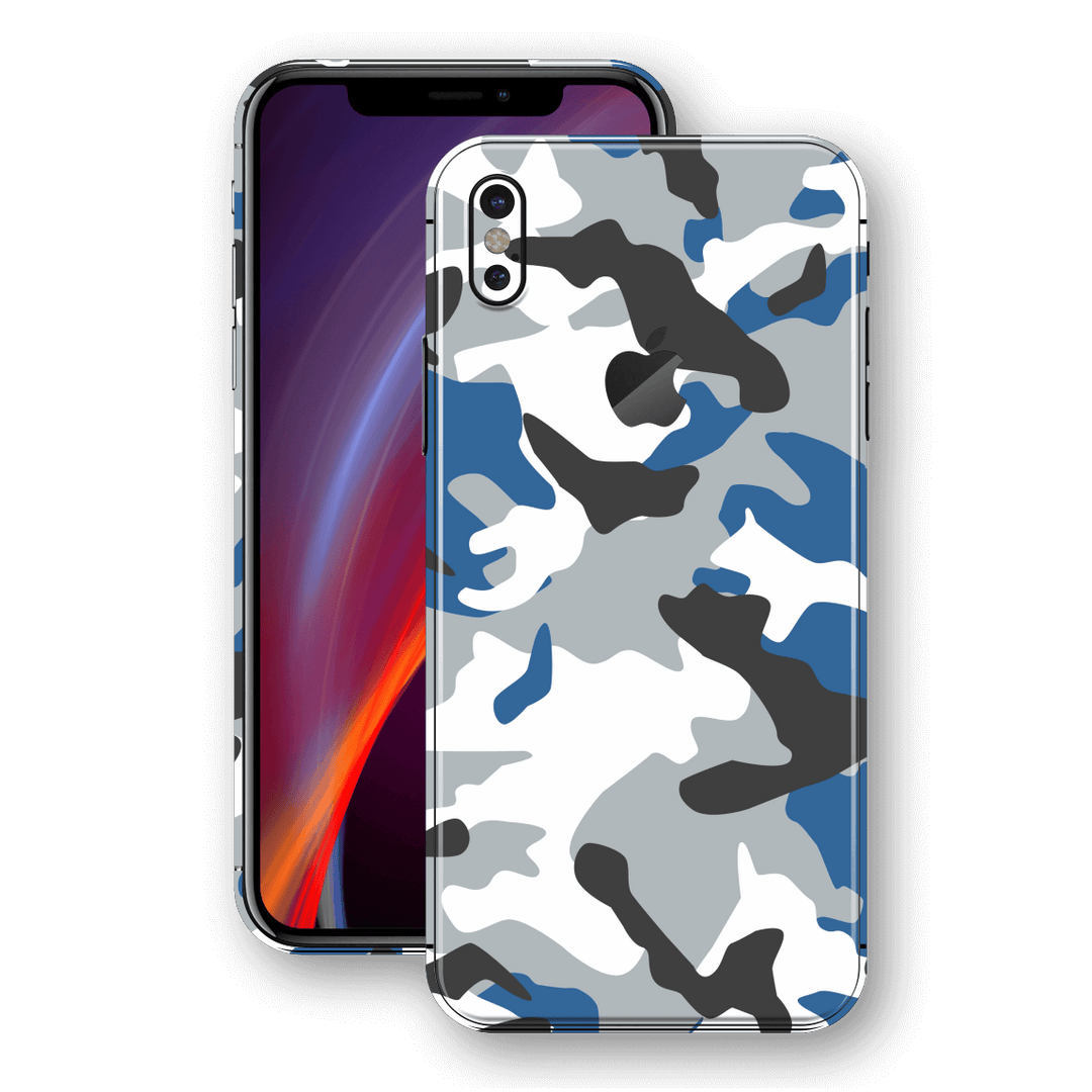 iPhone XS Print Custom Signature BLUE Camouflage Skin Wrap Decal by EasySkinz