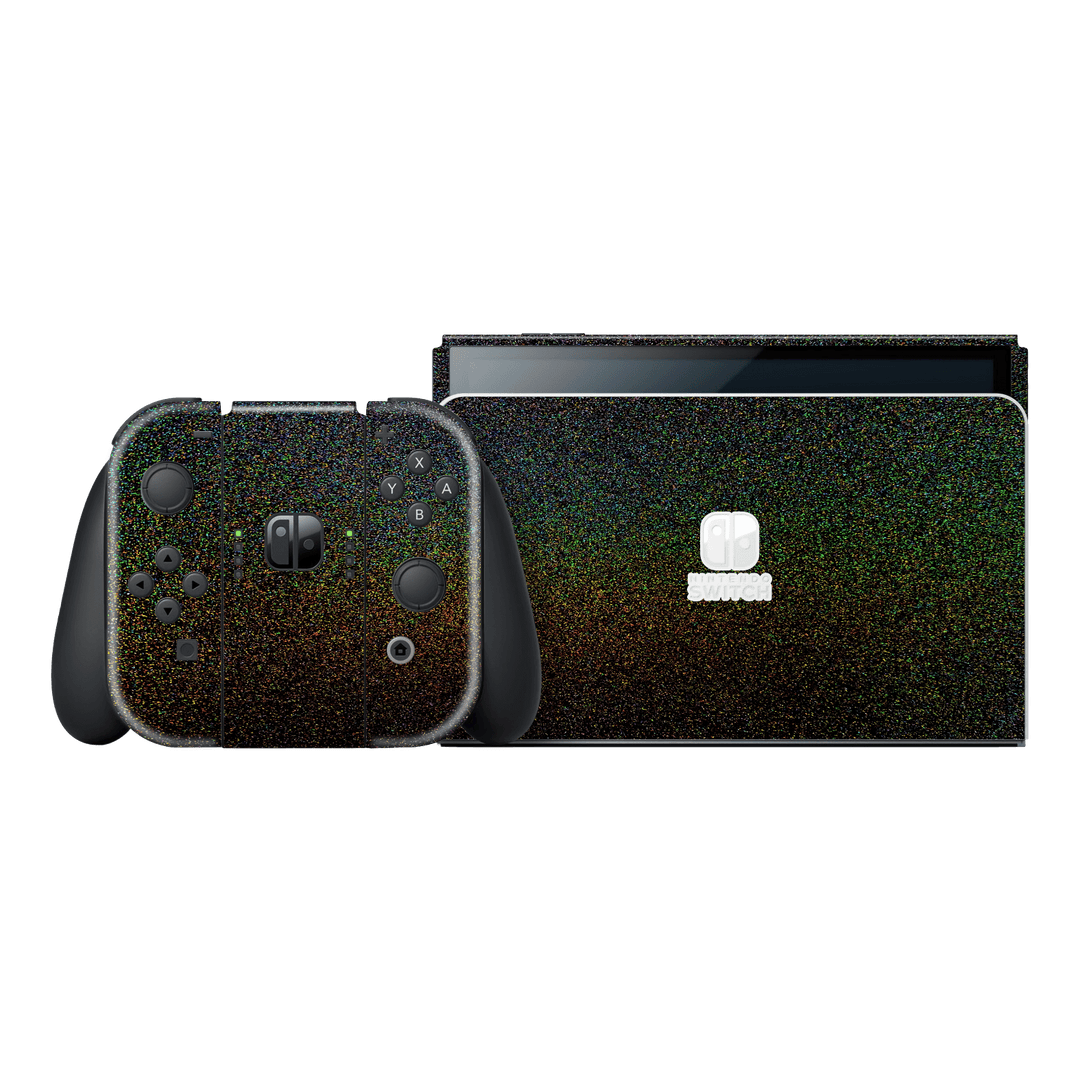 Nintendo Switch OLED GALAXY Black Milky Way Rainbow Sparkling Metallic Gloss Finish Skin Wrap Sticker Decal Cover Protector by EasySkinz | EasySkinz.com