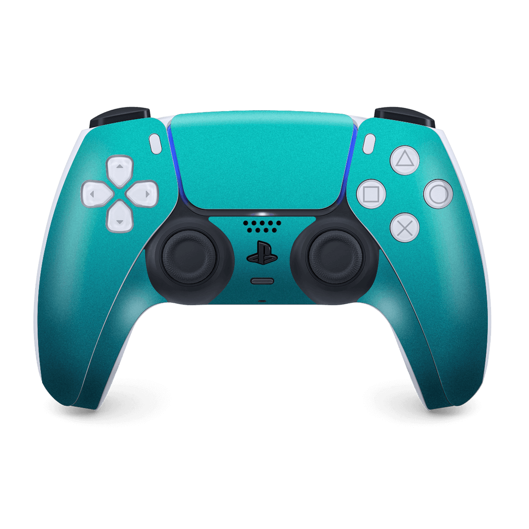 PS5 Playstation 5 DualSense Wireless Controller Skin - Atomic Teal Blue Metallic Gloss Finish Skin Wrap Decal Cover Protector by EasySkinz | EasySkinz.com