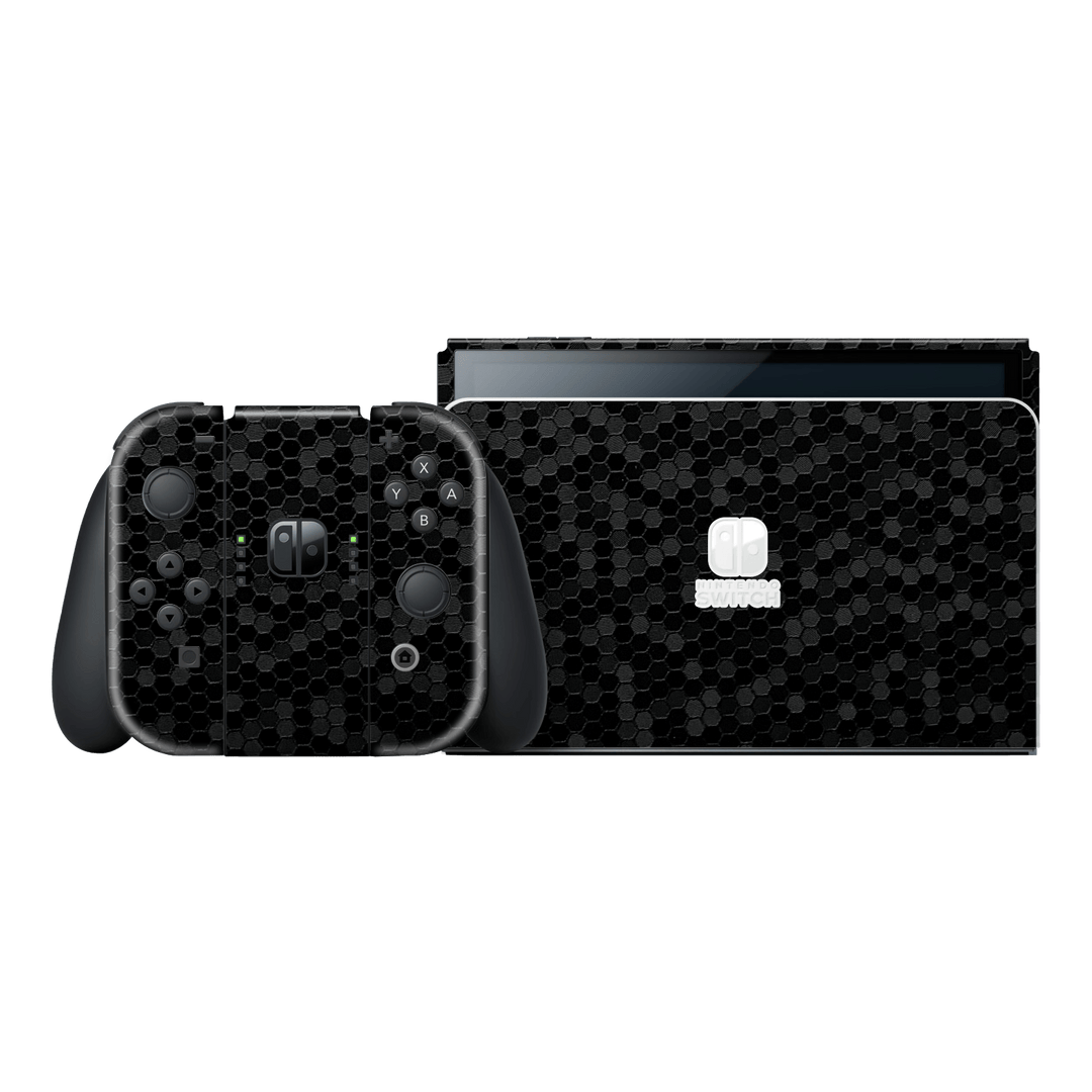 Nintendo Switch OLED Luxuria Black Honeycomb 3D Textured Skin Wrap Sticker Decal Cover Protector by EasySkinz | EasySkinz.com