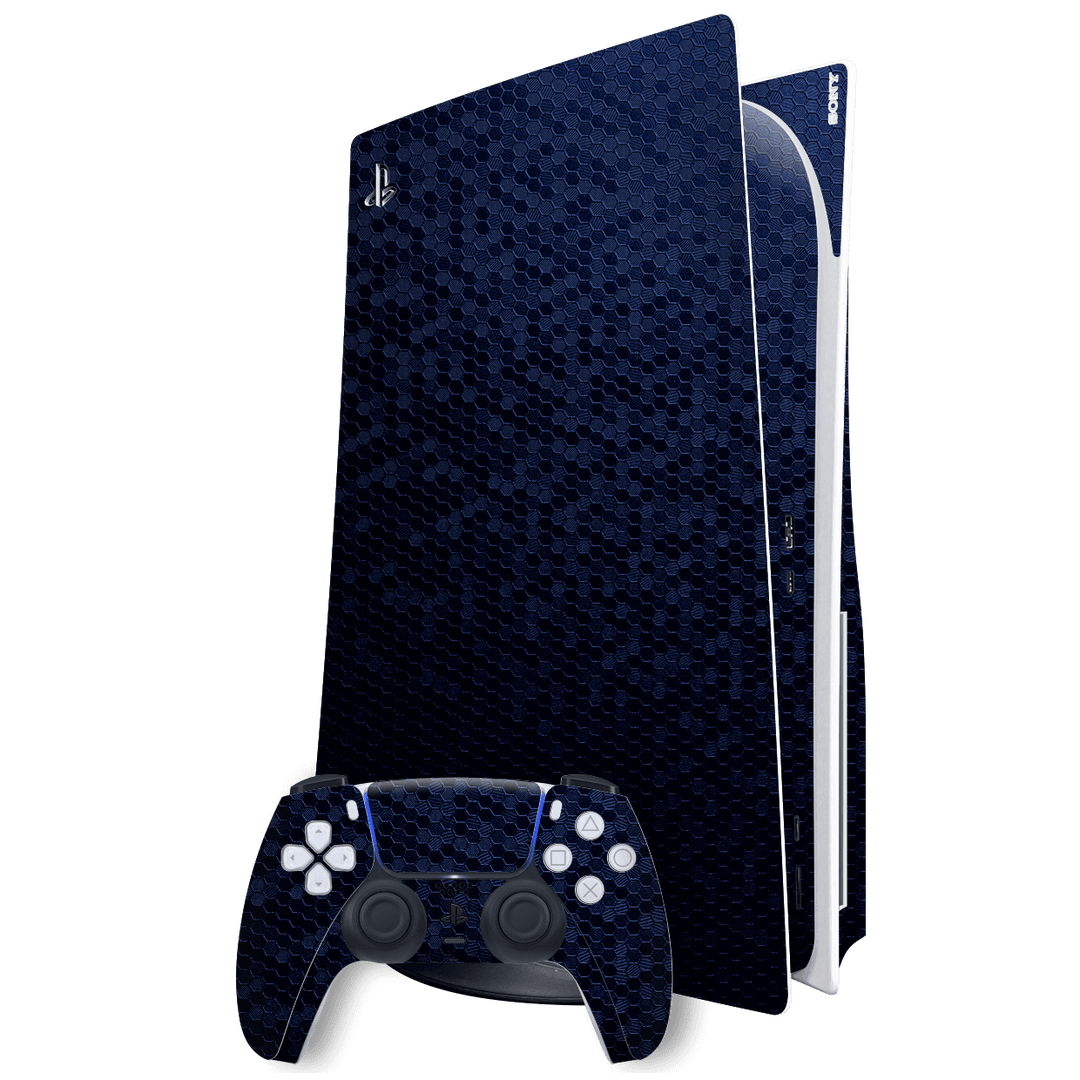 Playstation 5 (PS5) DISC Edition Luxuria Navy Blue Honeycomb 3D Textured Skin Wrap Sticker Decal Cover Protector by EasySkinz | EasySkinz.com