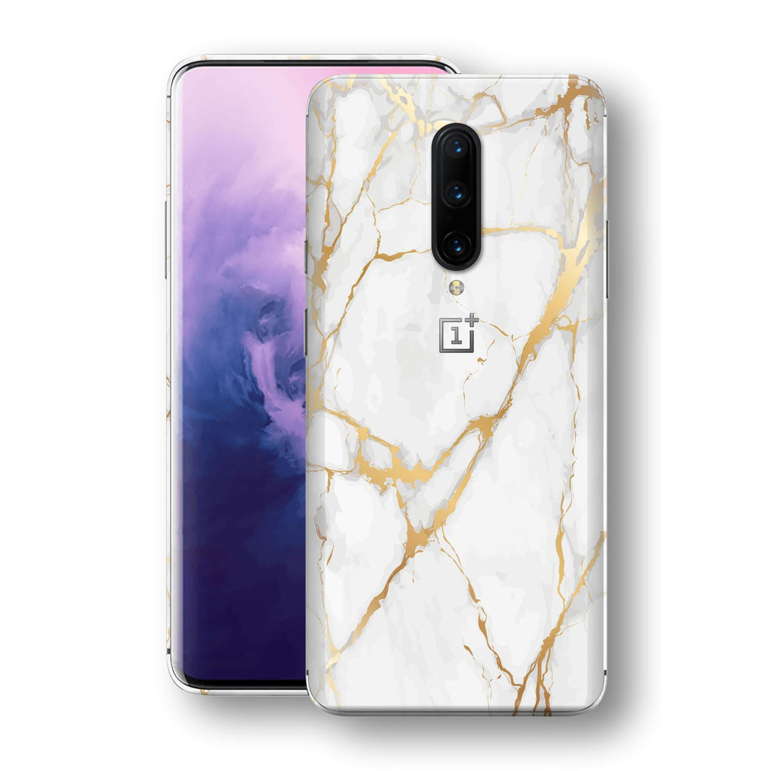 OnePlus 7 PRO Print Custom Signature Marble White Gold Skin Wrap Decal by EasySkinz - Design 2