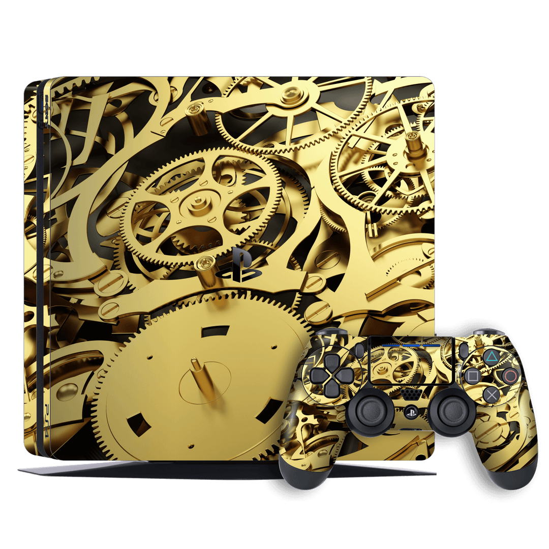 Playstation 4 SLIM PS4 Signature Gold Mechanism Skin Wrap Decal by EasySkinz