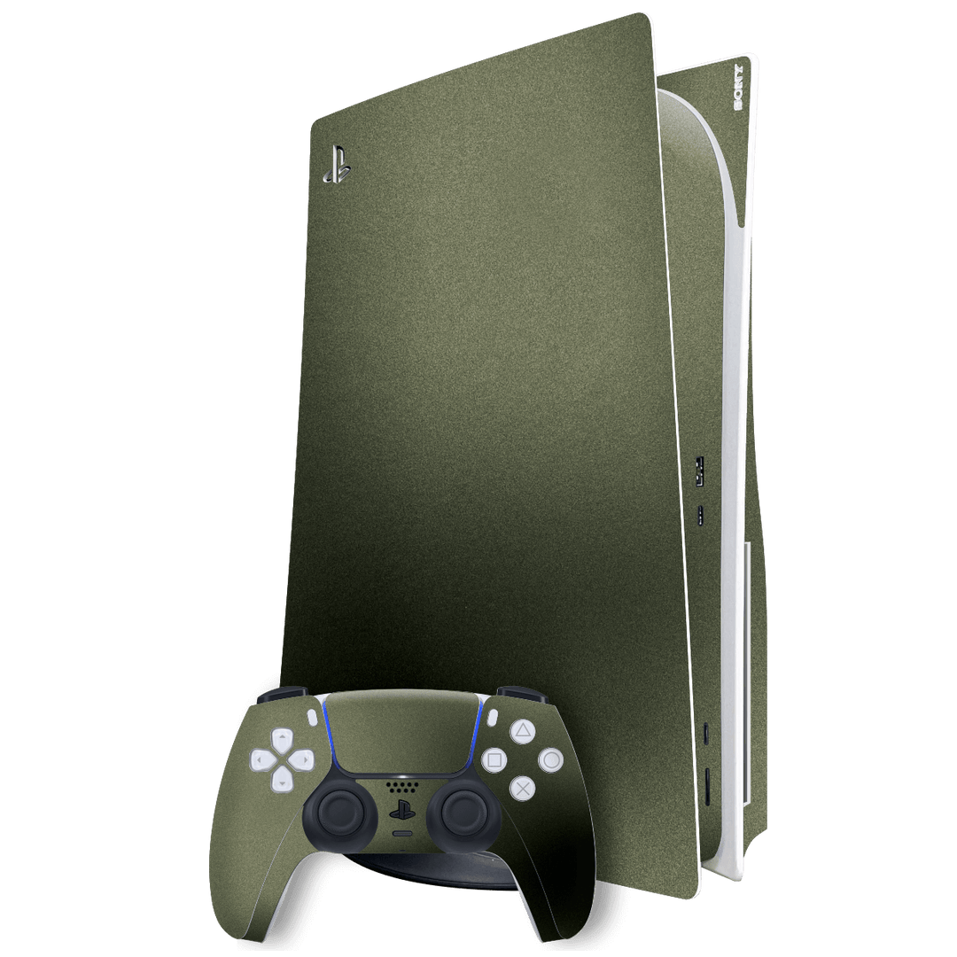 Playstation 5 (PS5) DISC Edition Military Green Metallic Matt Matte Skin Wrap Sticker Decal Cover Protector by EasySkinz | EasySkinz.com