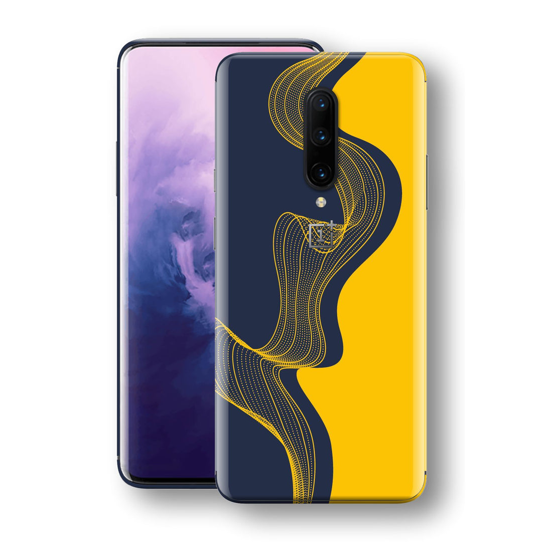 OnePlus 7 PRO Print Custom Signature Navy Yellow Abstract Waves Skin Wrap Decal by EasySkinz