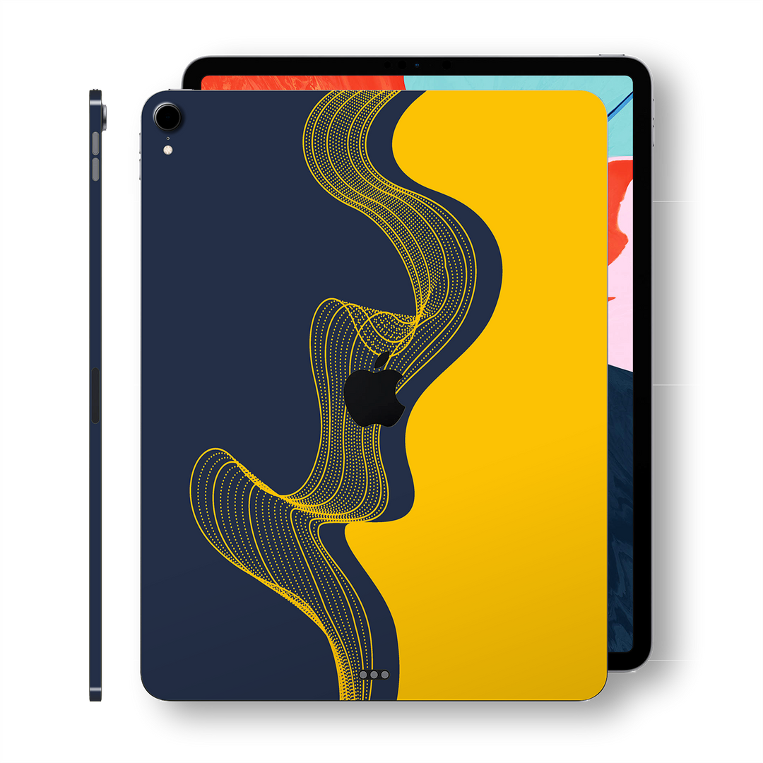 iPad PRO 12.9" inch 3rd Generation 2018 Signature Navy-Yellow Waves Printed Skin Wrap Decal Protector | EasySkinz