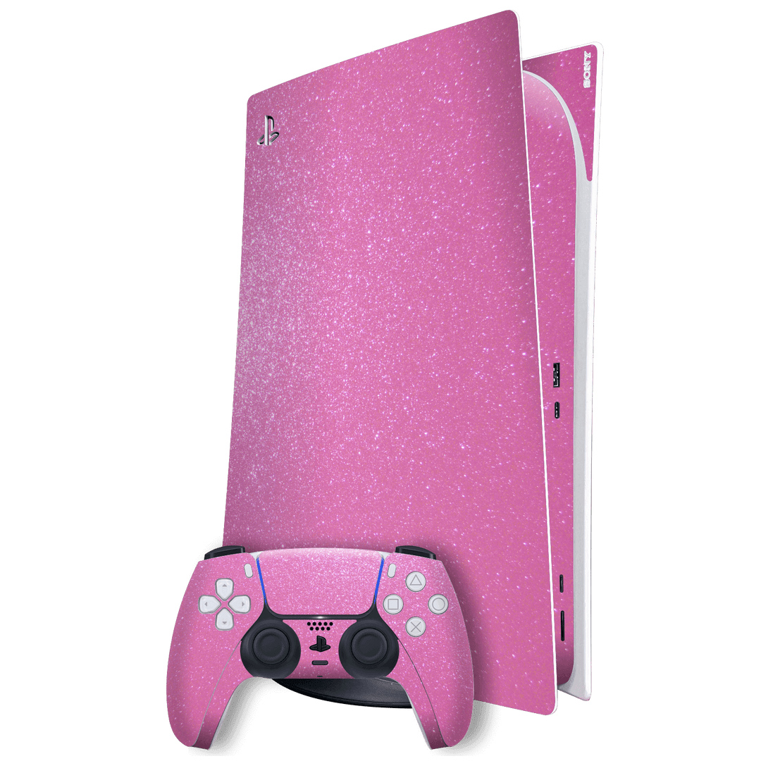 Playstation 5 (PS5) DIGITAL EDITION Diamond Pink Shimmering Sparkling Glitter Skin Wrap Sticker Decal Cover Protector by EasySkinz | EasySkinz.com
