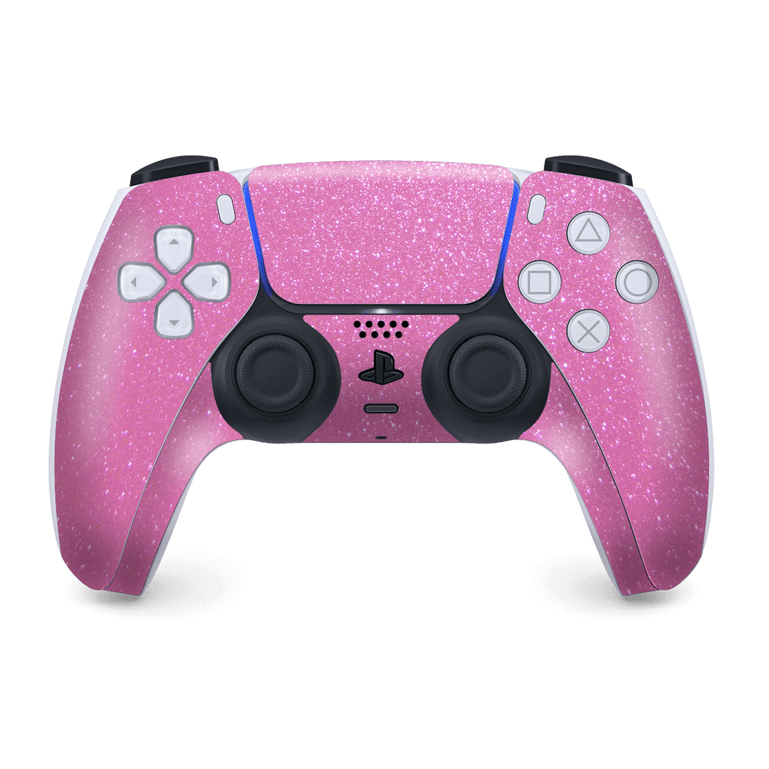 PS5 Playstation 5 DualSense Wireless Controller Skin - Diamond Pink Shimmering Sparkling Glitter Skin Wrap Decal Cover Protector by EasySkinz | EasySkinz.com