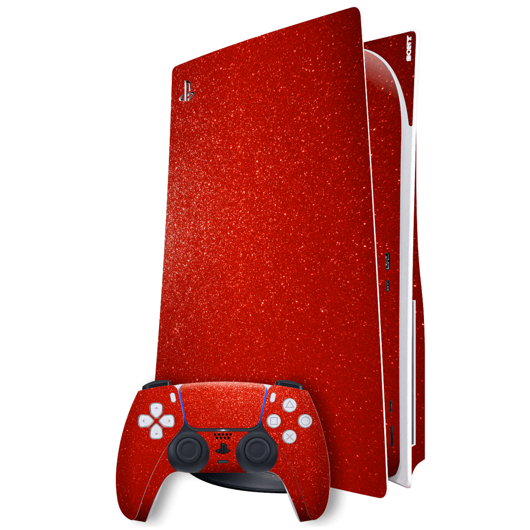 Playstation 5 (PS5) DISC Edition Diamond Red Shimmering Sparkling Glitter Skin Wrap Sticker Decal Cover Protector by EasySkinz | EasySkinz.com