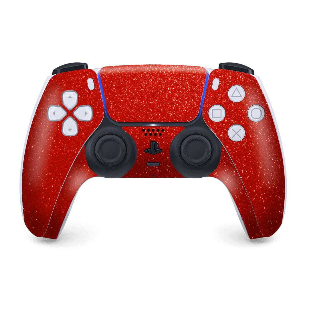 PS5 Playstation 5 DualSense Wireless Controller Skin - Diamond Red Shimmering Sparkling Glitter Skin Wrap Decal Cover Protector by EasySkinz | EasySkinz.com