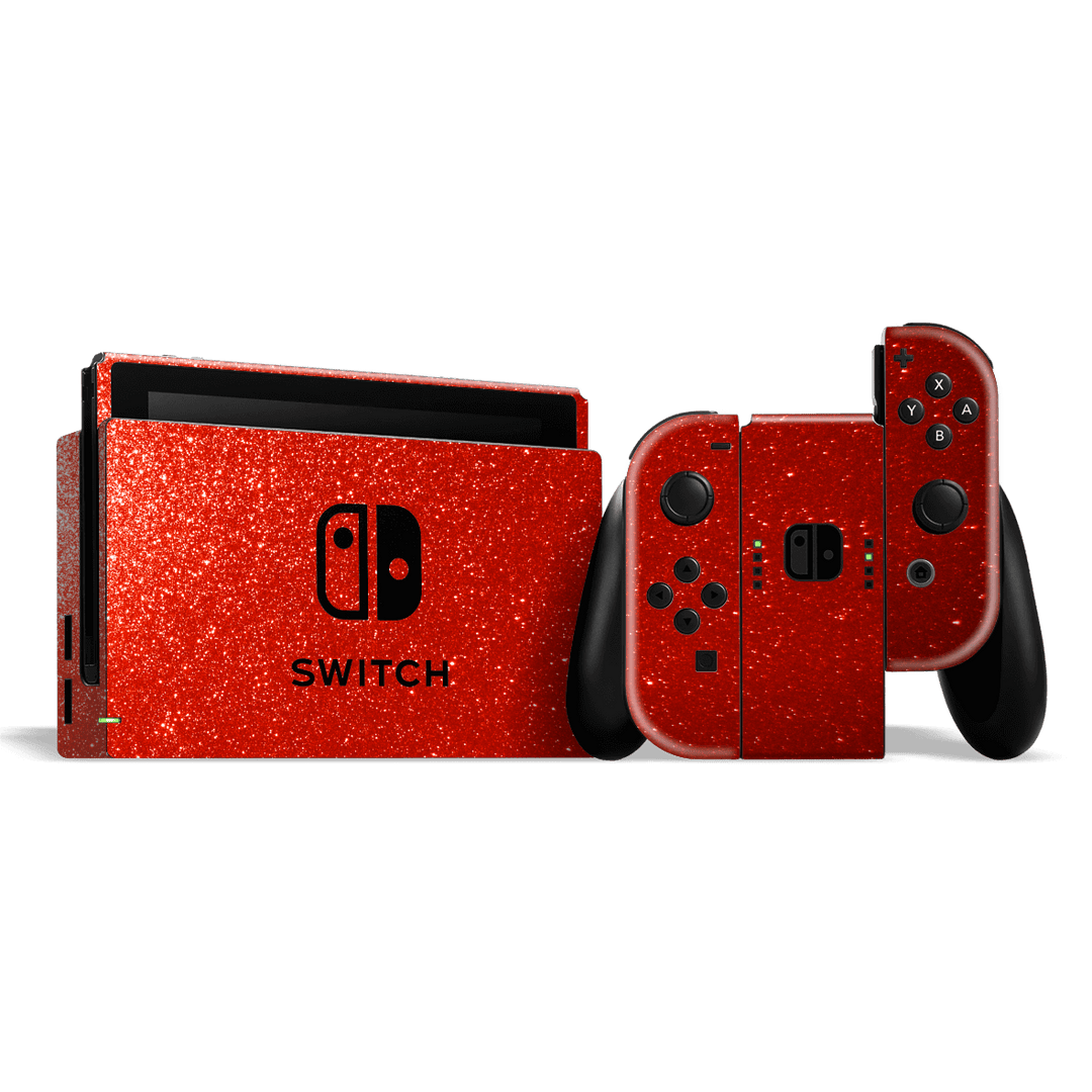 Nintendo SWITCH Diamond RED Glitter Shimmering Skin Wrap Sticker Decal Cover Protector by EasySkinz