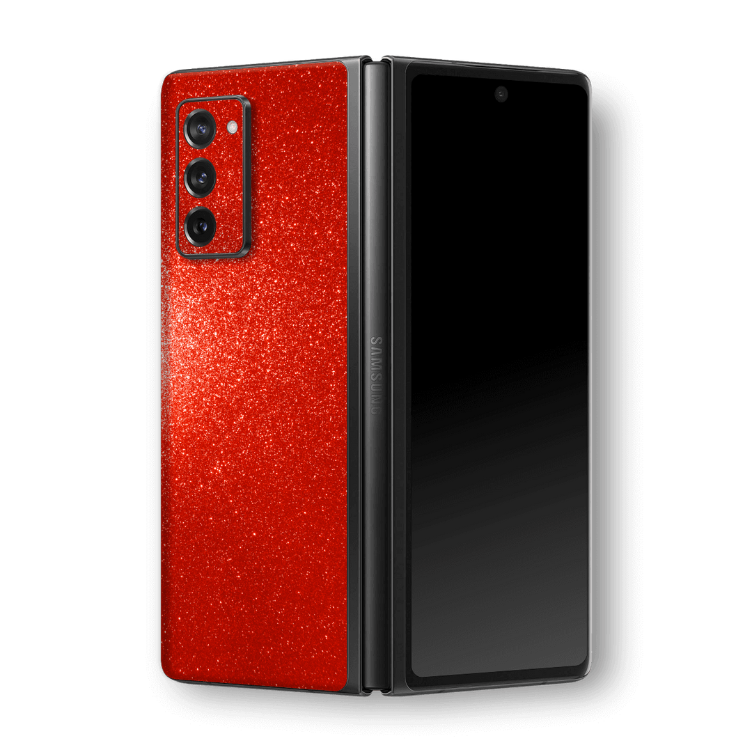 Samsung Galaxy Z Fold 2 Diamond Red Shimmering, Sparkling, Glitter Skin Wrap Sticker Decal Cover Protector by EasySkinz