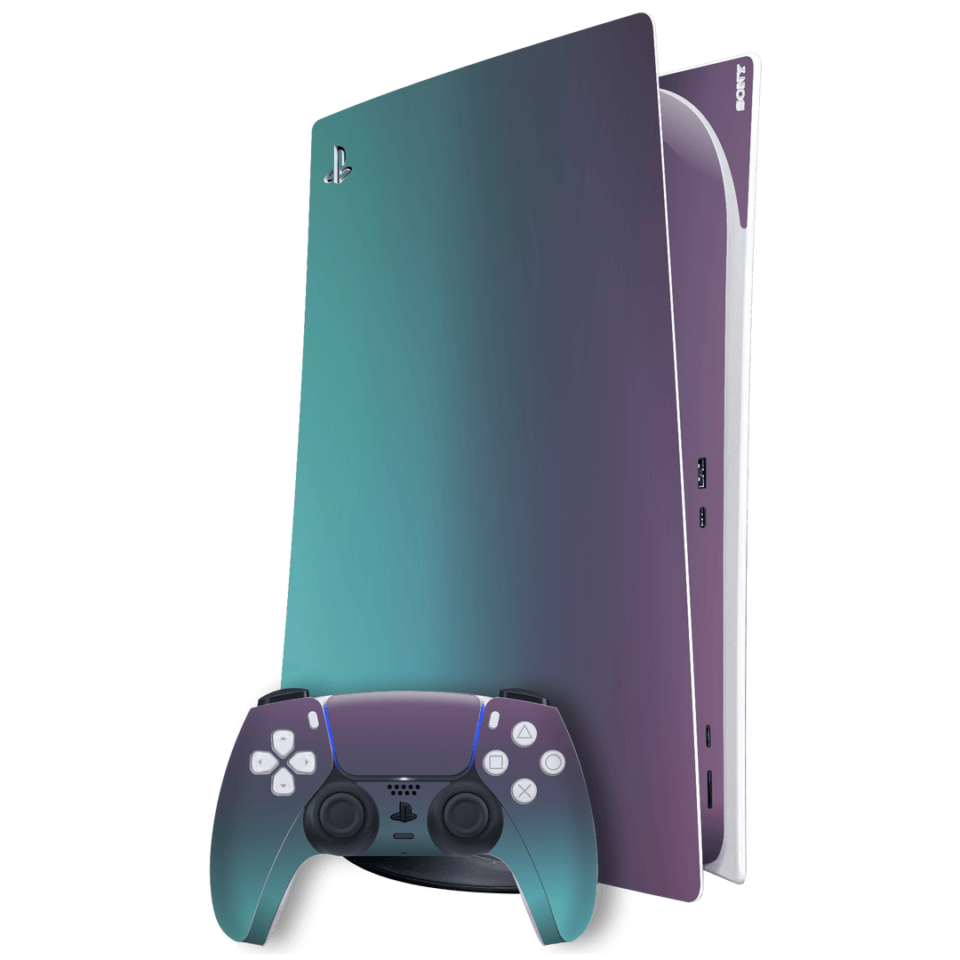 Playstation 5 (PS5) DIGITAL EDITION Chameleon Turquoise Lavender Colour-changing Skin Wrap Sticker Decal Cover Protector by EasySkinz | EasySkinz.com