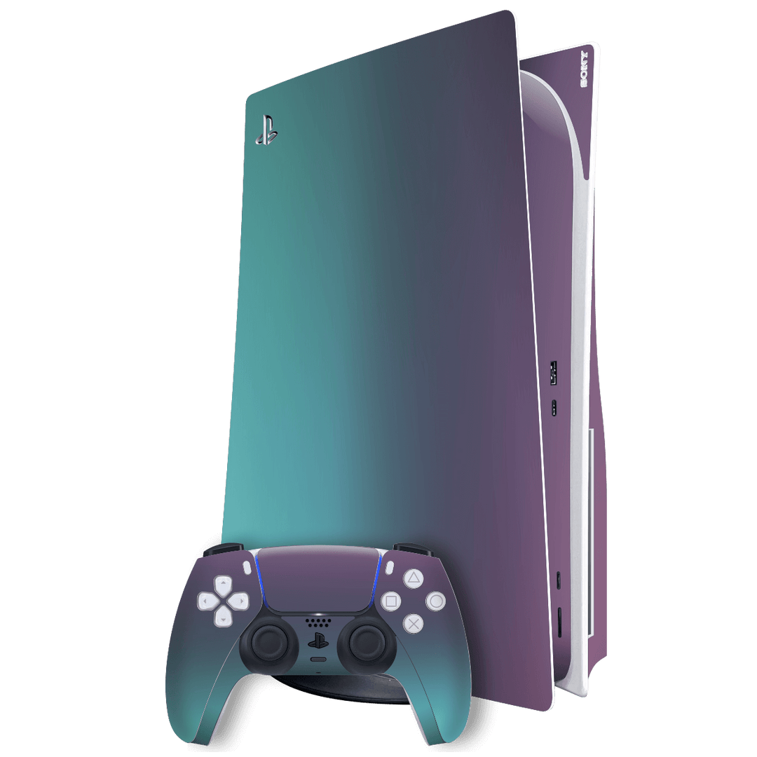 Playstation 5 (PS5) DISC Edition Chameleon Turquoise Lavender Colour-changing Skin Wrap Sticker Decal Cover Protector by EasySkinz | EasySkinz.com